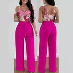 Women's Casual Floral Ruffled Top and Wide-Leg Pants Set