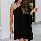 Women's Asymmetrical Cocktail Dress with Elegant Shoulder Design