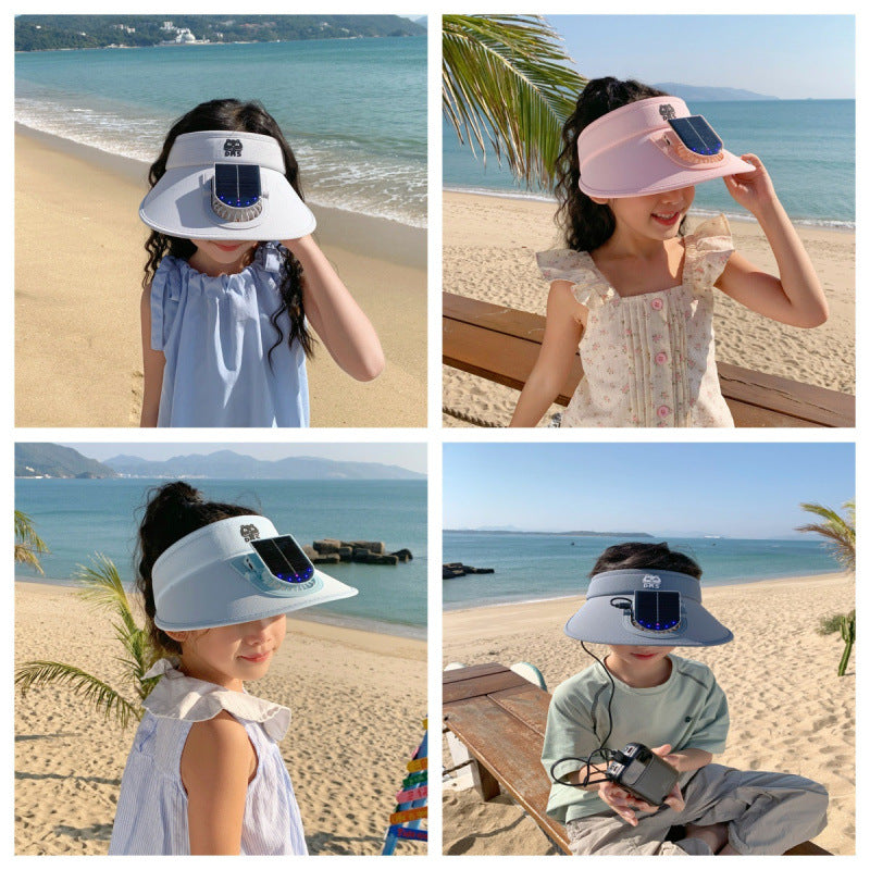 Kids' Sun Hat with Solar Fan and LED Lights