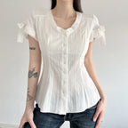 Women's Blouse Shirt with Fashionable Cut and Ruffle Details
