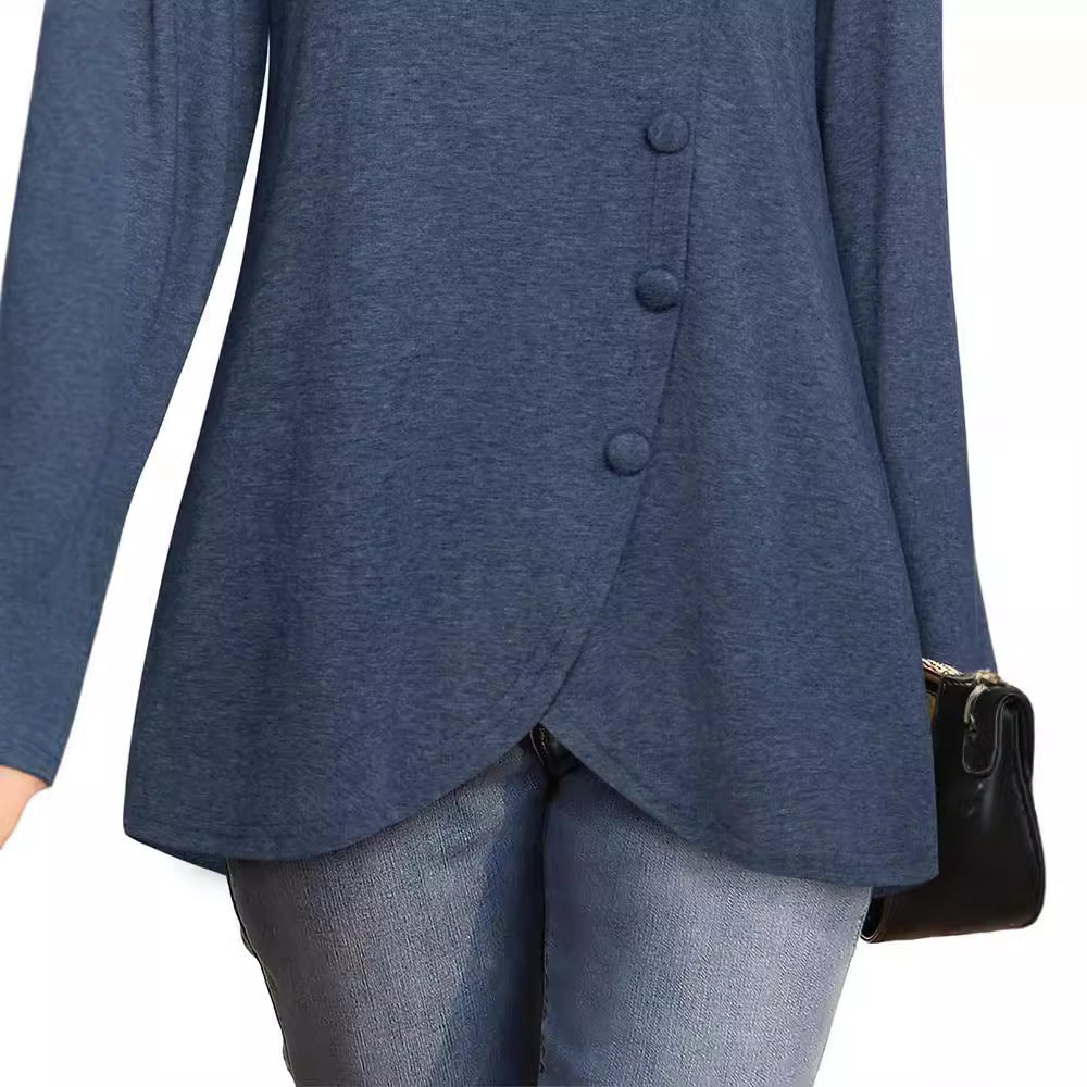 Elegant Women's Blouse with Asymmetrical Hem and Collar