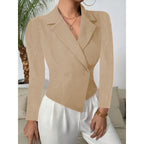 Women's Elegant Double-Breasted Blazer with Curved Hem
