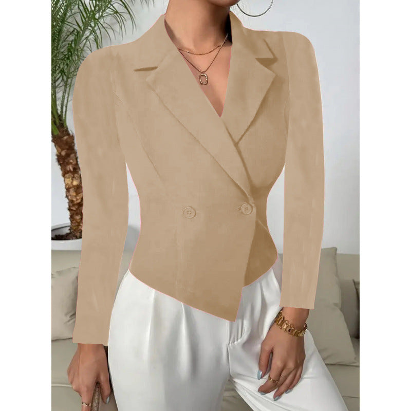 Women's Elegant Double-Breasted Blazer with Curved Hem