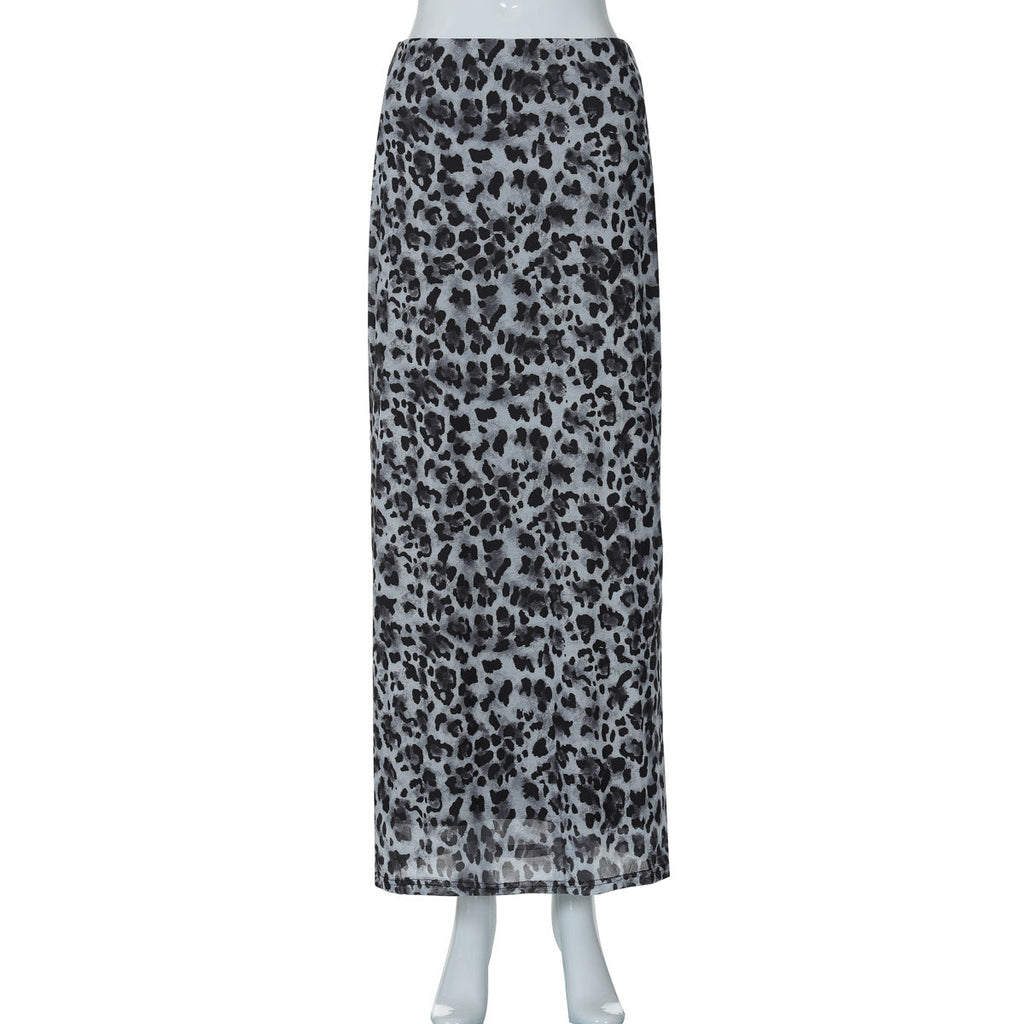 Women's Leopard Print Maxi Skirt with High Slit