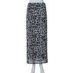 Women's Leopard Print Maxi Skirt with High Slit