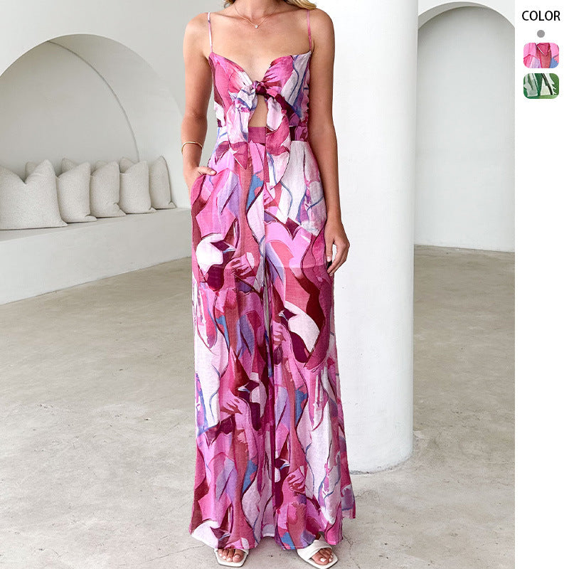 Elegant Women's Floral Jumpsuit with Adjustable Spaghetti Straps