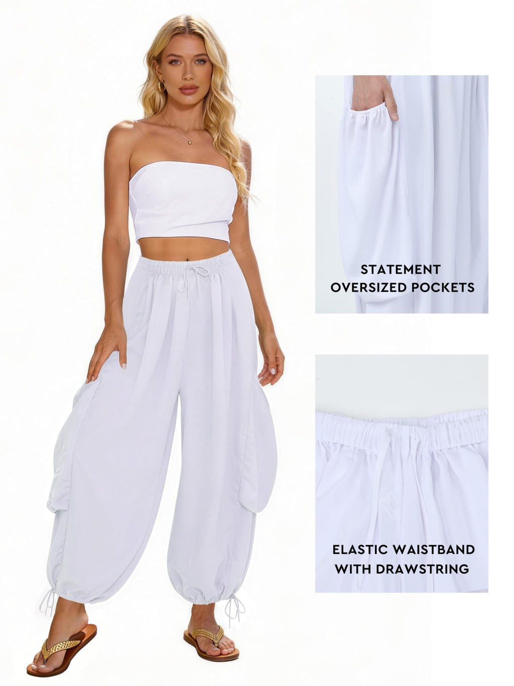 Women's Comfortable Casual Pants with Oversized Pockets and Elastic Waistband