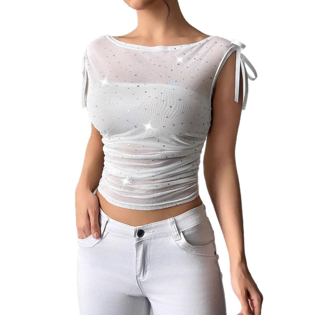 Women's Functional Shirt with Glitter Accents and Adjustable Straps