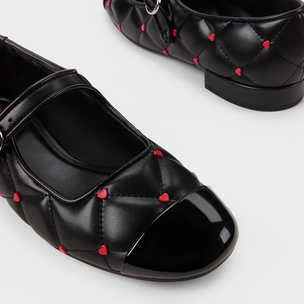 Women's Ballet Flats with Decorative Strap and Glossy Toe