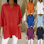 Women's Long-Sleeve Blouse with V-Neck and Pockets