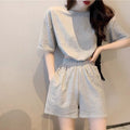 Women's Casual Suit with Round Neckline and Elastic Waistband