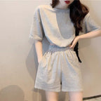 Women's Casual Suit with Round Neckline and Elastic Waistband