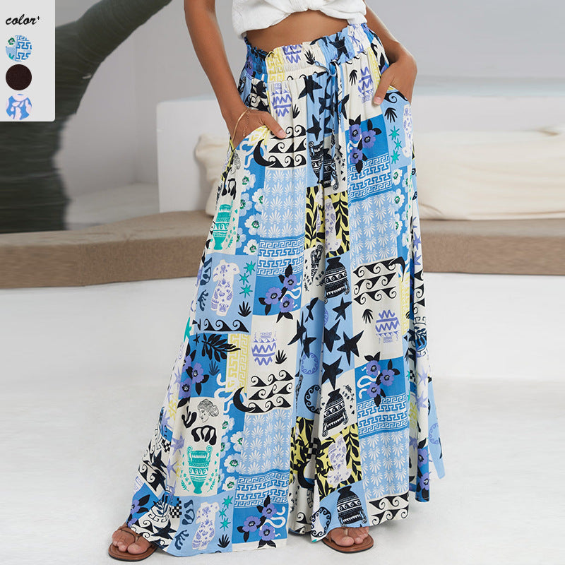 Women's Maxi Skirt with Colorful Geometric Pattern and Elastic Waistband