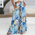 Women's Maxi Skirt with Colorful Geometric Pattern and Elastic Waistband