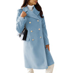 Women's Elegant and Timeless Wool Coat with Double-Breasted Button Closure