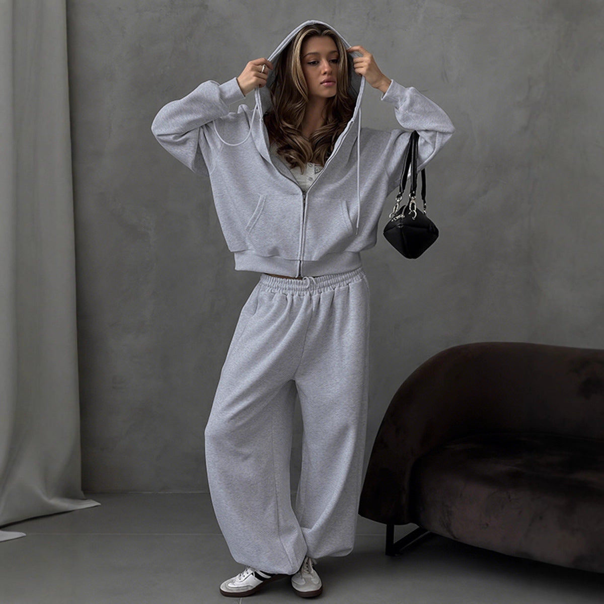 Women's Comfortable Oversized Lounge Set with Hood and Elastic Waistband