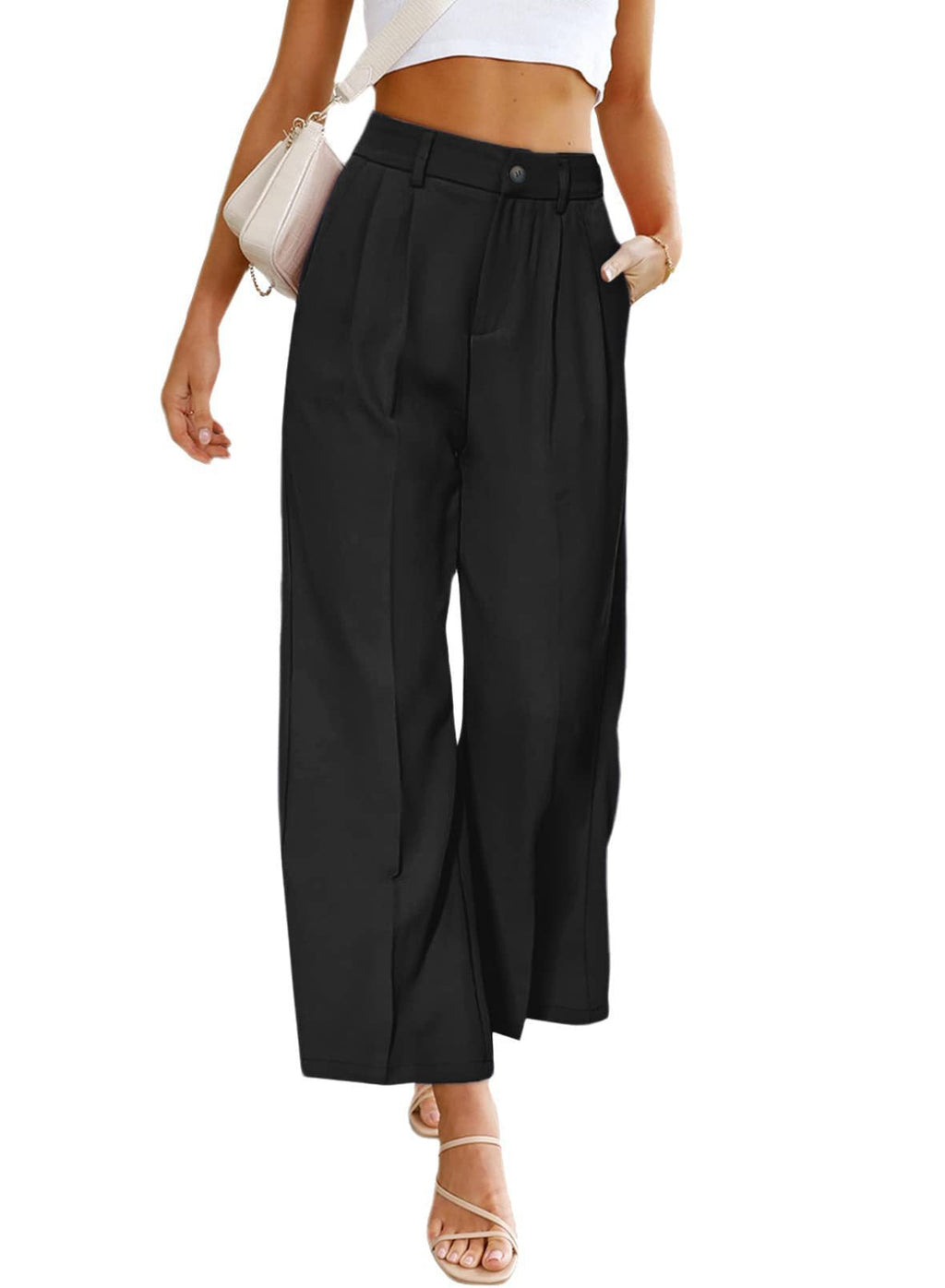 Women's Elegant Wide-Leg Pants with High-Waisted Pleats