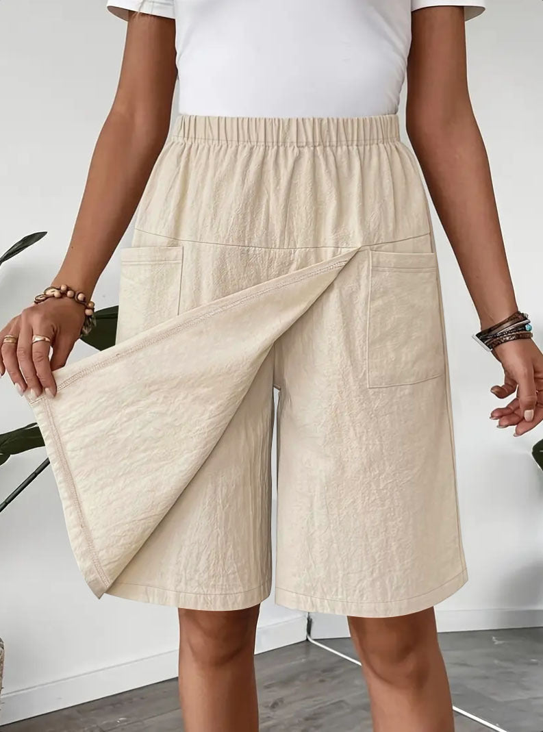 Women's Knee-Length Wrap Skirt with Elastic Waist and Pockets