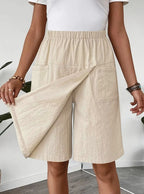 Women's Knee-Length Wrap Skirt with Elastic Waist and Pockets