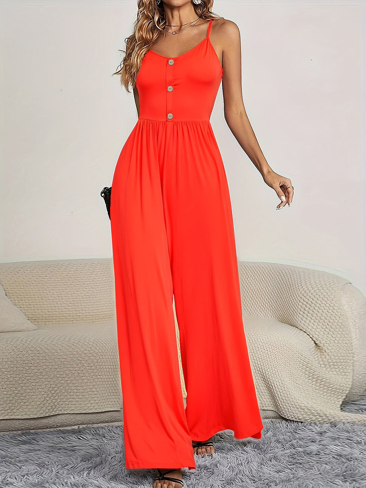 Women's Jumpsuit with Button-Up Top and Wide Leg