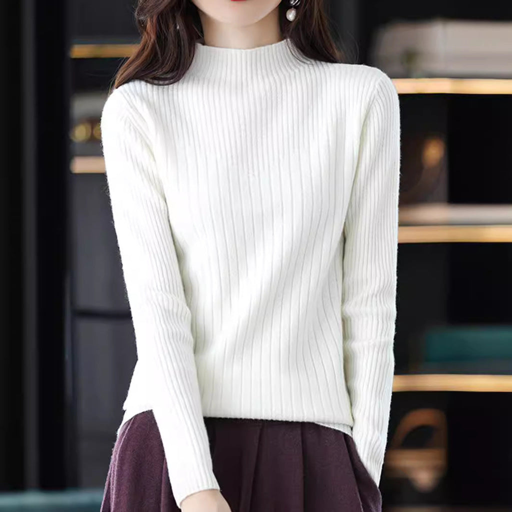 Elegant Women's Turtleneck Sweater with Fine Ribbed Texture