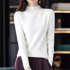 Elegant Women's Turtleneck Sweater with Fine Ribbed Texture