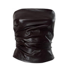 Women's Faux Leather Bandeau Top with Ruffle Details