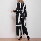 Women's Brushstroke Print Jumpsuit with Belt