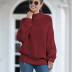 Women's Chunky Knit Sweater with High Collar and Loose Fit