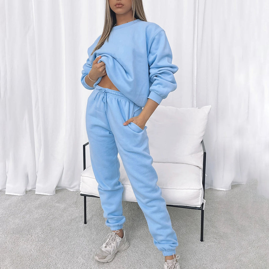 Women's Comfortable and Elegant Leisure Loungewear Suit with Drawstring and High Cuffs