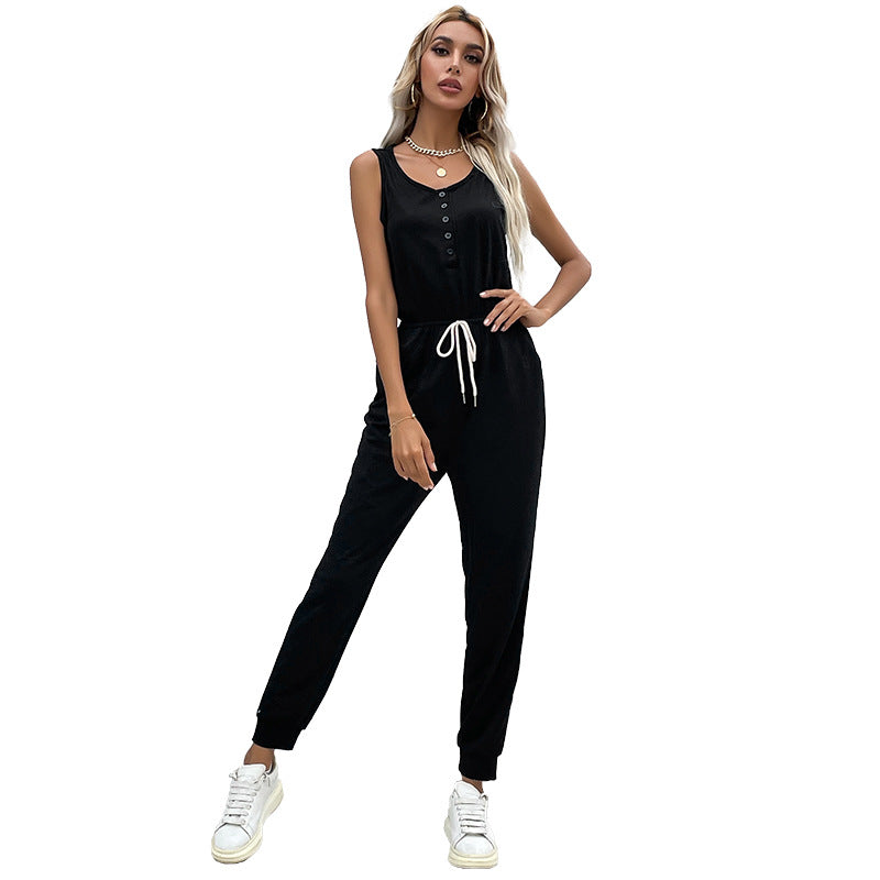 Women's Jumpsuit with Elastic Waist and Pockets