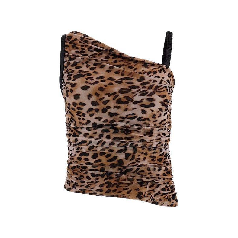 Women's Asymmetrical Leopard Print Ruffled Top