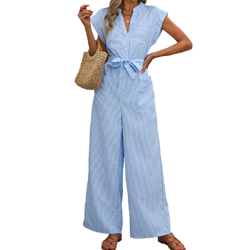 Women's Jumpsuit with Gathered Waistband and Practical Pockets