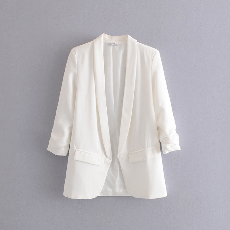 Elegant Women's Blazer with Rolled Sleeves and Pockets