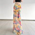 Women's Maxi Skirt with Floral Chiffon Design and Flowing Hem