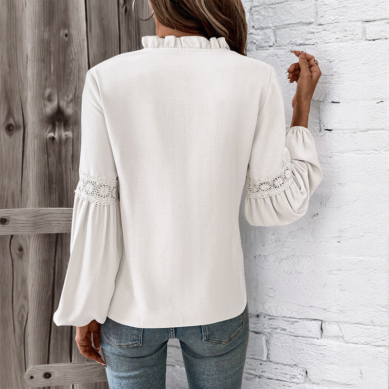 Women's Blouse with Fine Pleats and Elegant Lace Details