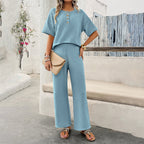 Women's Casual Lounge Set with Wide Top and Straight Pants