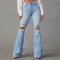 Women's High-Waist Flared Jeans with Distressing