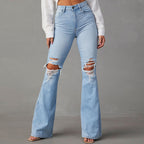 Women's High-Waist Flared Jeans with Distressing