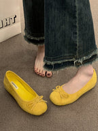 Women's Ballet Flats with Decorative Bow Detail and Fleece Outsole