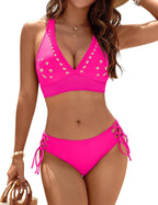 Women's Swim Set with V-Neck and Embellished Bikini Top