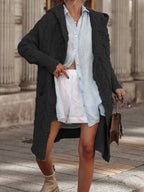 Women's Chunky Knit Cardigan with Open Cut and Hood