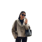 Women's Elegant Oversized Wool Jacket with Button Details