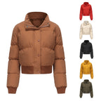 Women's Cropped Quilted Jacket with High Collar and Snap Buttons