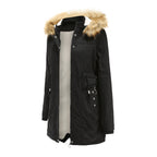 Women's Modern Parka with Removable Faux Fur Collar and Side Pockets