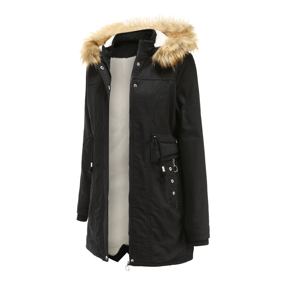 Women's Modern Parka with Removable Faux Fur Collar and Side Pockets