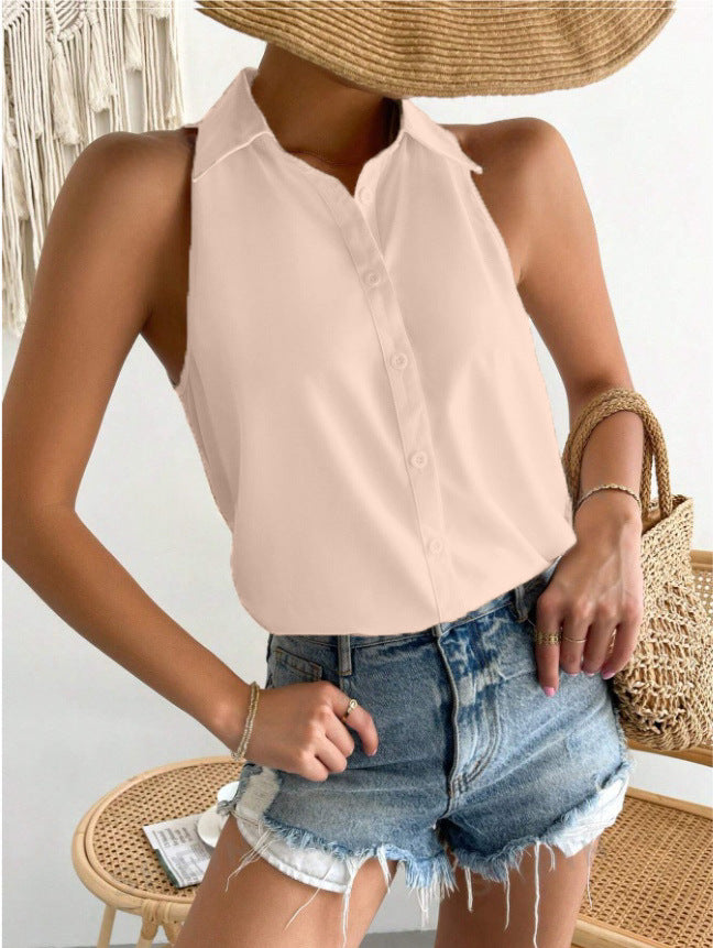 Women's Sleeveless Shirt with Classic Collar