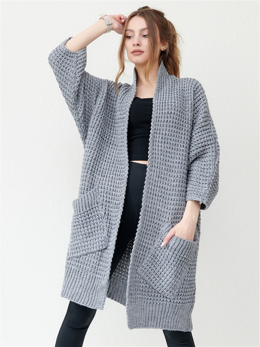 Women's Cozy Knit Coat with Large Pockets and Casual Cut