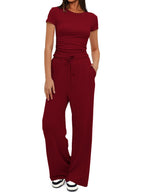 Women's Comfortable Leisure Set with Elastic Waist and Cozy Top
