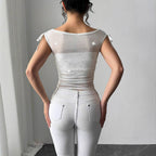 Women's Functional Shirt with Glitter Accents and Adjustable Straps